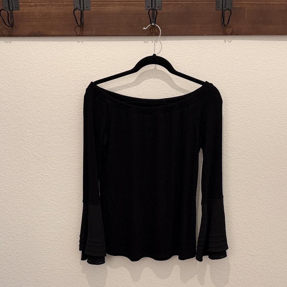 Catherine Malandrino Black Off-Shoulder Bell Sleeve Top